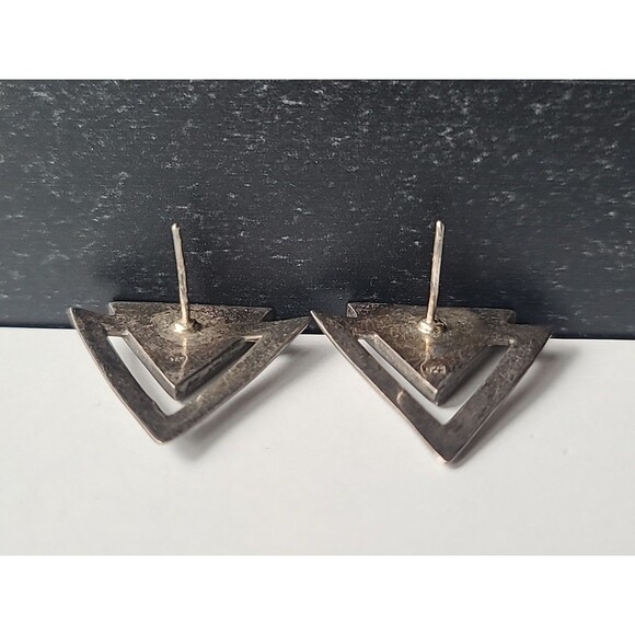 925 Sterling Silver MOP Triangular Stud Earrings Vintage - Picture 6 of 10